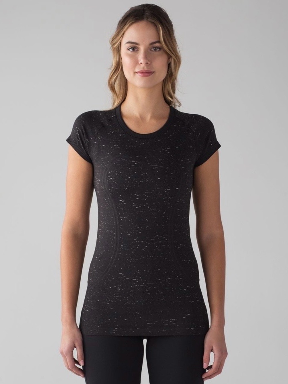 Lululemon Swiftly Tech Short Sleeve Crew in Heathered Black and White